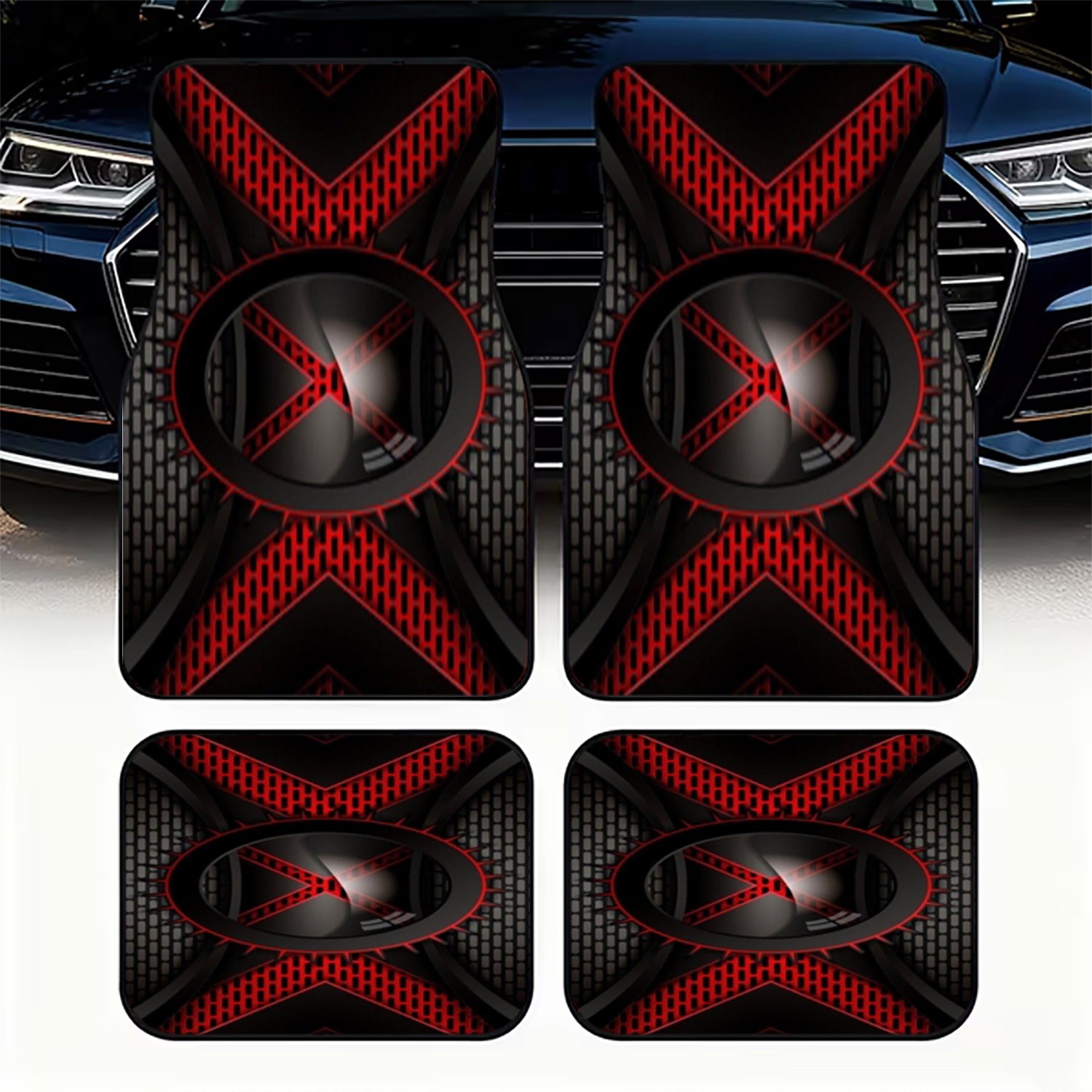 Interior Design Tech - 4pcs Karpet Mobil, Desain Futuristik Hitam