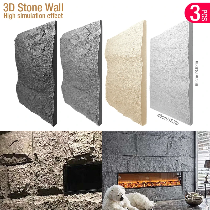 Wall Panel 3D Texture - Kotak 3D tekstur batu 60x40cm, stiker