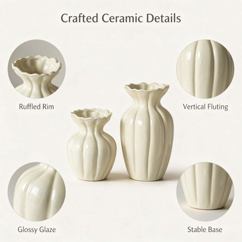 Vas Keramik Krim Retro Prancis - Interior Design Vintage Modern ulasan dan harga