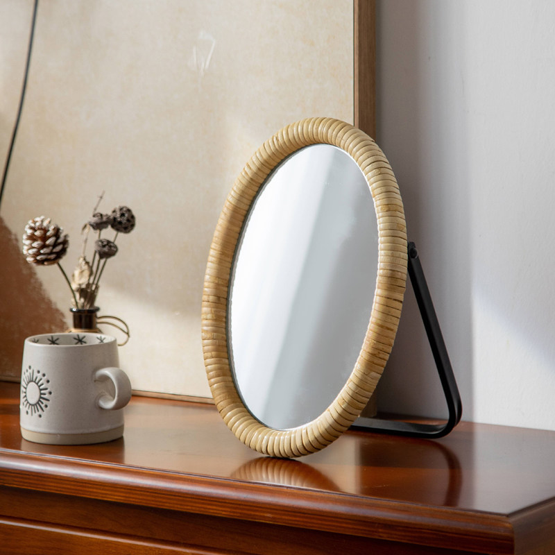 Meja rias rotan dengan cermin  - Rattan Mirror Round ulasan dan harga