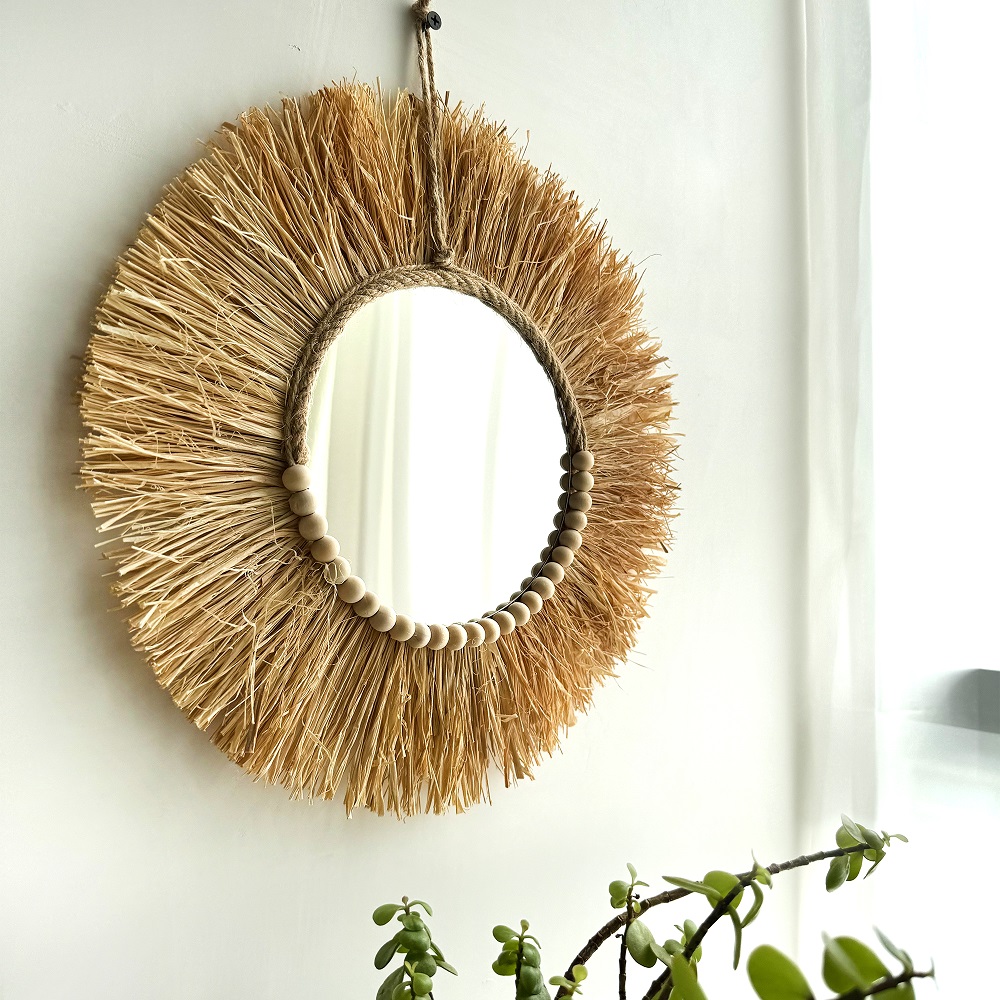 Cermin Boho rafia buatan tanga - Rattan Mirror Round ulasan dan harga